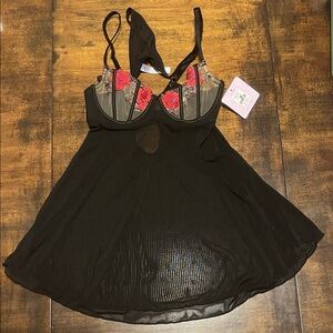 Black and Red Sheer Lingerie Dress and G-string